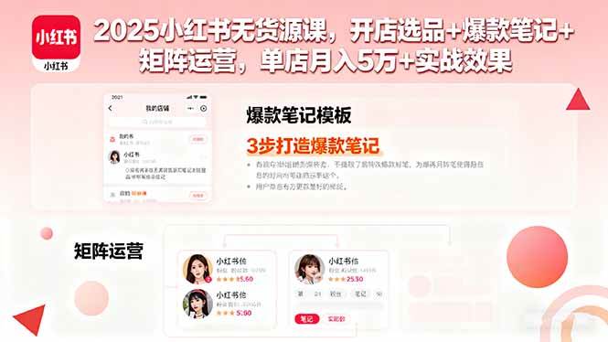 （16024期）2025小红书无货源课，开店选品+爆款笔记+矩阵运营，单店月入5万+实战效果-吾藏分享