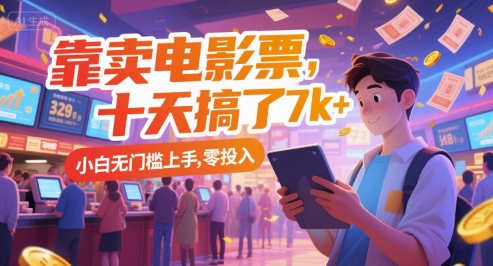 靠卖电影票，十天搞了7k+，小白无门槛上手，零投入【揭秘】-吾藏分享