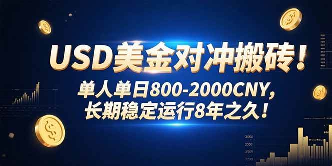（15551期）USD美金对冲搬砖!单人单日800-2000CNY，长期稳定运行8年之久!-吾藏分享