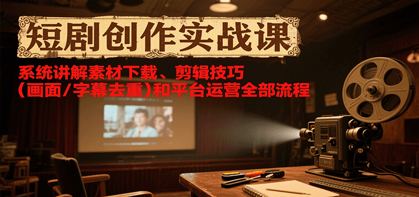 短剧创作实战课，系统讲解素材下载、剪辑技巧（画面/字幕去重）和平台运营全部流程-吾藏分享