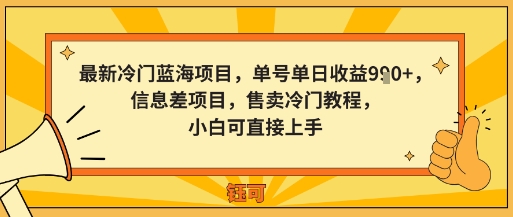 最新冷门蓝海项目，单号单日收益多张，信息差项目，售卖冷门教程，小白可直接上手-吾藏分享