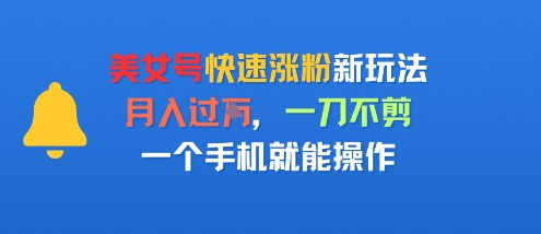 美女号快速涨粉新玩法，月入过W，一刀不剪，一个手机就能操作-吾藏分享