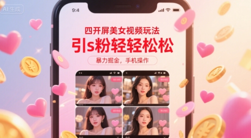 四开屏美女视频玩法，引s粉轻轻松松，暴力掘金，手机操作【揭秘】-吾藏分享
