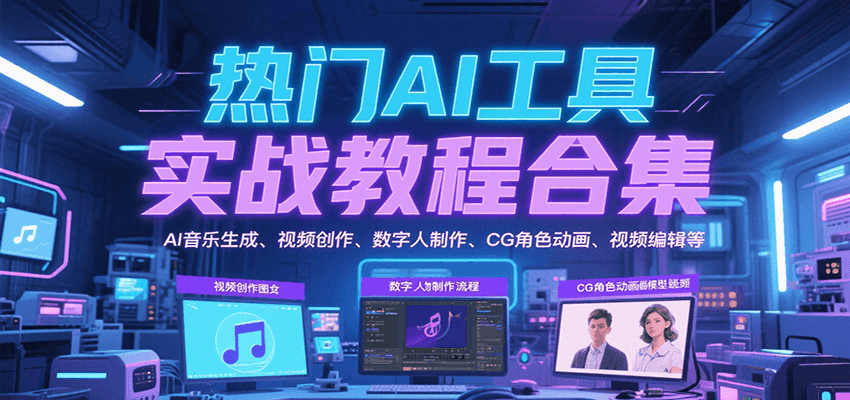 热门AI工具实战教程合集，AI音乐生成、视频创作、数字人制作、CG角色动画、视频编辑等-吾藏分享