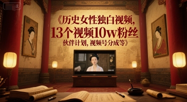历史女性独白视频，13个视频10w粉丝，伙伴计划，视频号分成等-吾藏分享