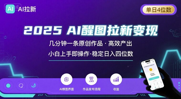 2025最强AI醒图拉新，几分钟一条原创作品，单日收入4位数，小白也能上手操作-吾藏分享