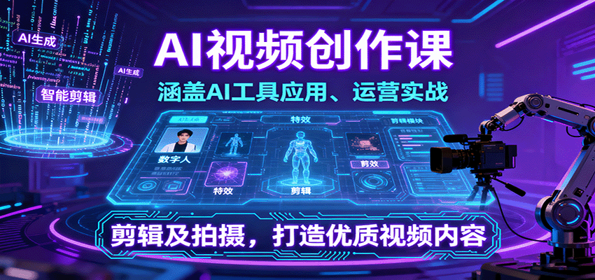 AI视频创作课，涵盖AI工具应用、运营实战、剪辑及拍摄，打造优质视频内容-吾藏分享