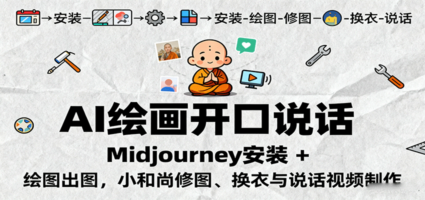 AI绘画开口说话，Midjourney安装 + 绘图出图，小和尚修图、换衣与说话视频制作-吾藏分享