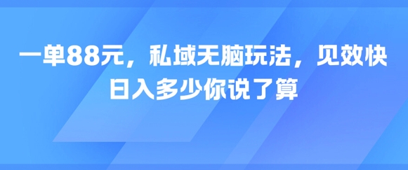 一单88元，私域无脑玩法，见效快，日入多少你说了算-吾藏分享