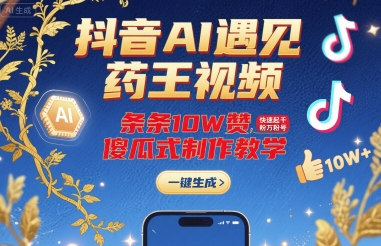抖音AI遇见药王视频，条条10W赞，快速起千粉万粉号，傻瓜式制作教学-吾藏分享