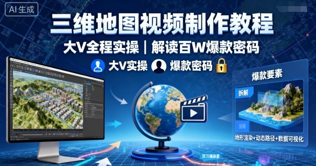 三维地图视频制作教程，大V全程实操，解读百W爆款密码-吾藏分享