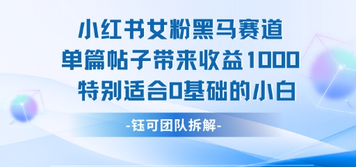 小红书女粉黑马赛道单篇帖子带来收益1k+，特别适合0基础的小白-吾藏分享