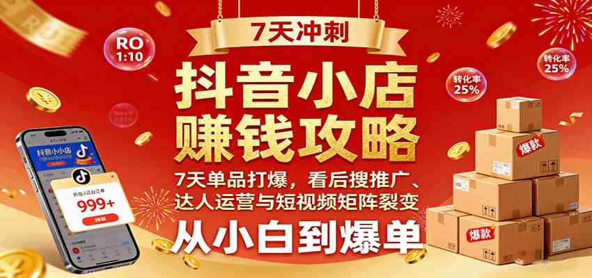 抖音小店赚钱攻略：7天单品打爆技巧，看后搜推广、达人运营与短视频矩阵裂变实战-吾藏分享