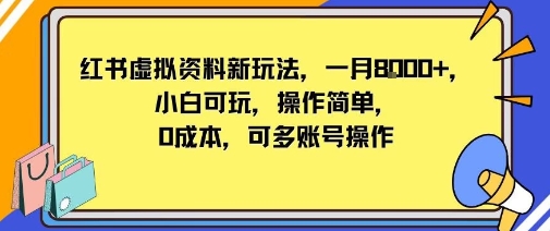 小红书虚拟资料新玩法，一月8k+小白可玩，操作简单-吾藏分享