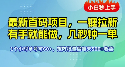最新首码项目，一键拉新有手就能做，几秒钟一单，1个小时单号可60+，矩阵批量做每天5张【揭秘】-吾藏分享