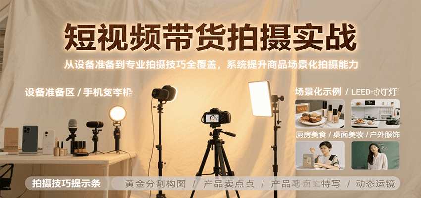 短视频带货拍摄实战，从设备准备到专业拍摄技巧全覆盖，系统提升商品场景化拍摄能力-吾藏分享