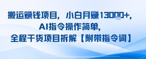 搬运挣钱项目，AI指令操作简单，小白月入1W+，全程干货项目拆解-吾藏分享