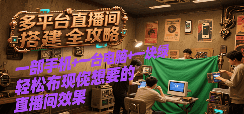 多平台直播间搭建全攻略，一部手机+一台电脑+一块绿布轻松实现你想要的直播间效果-吾藏分享