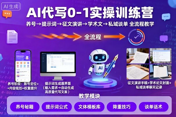 AI代写0-1实操训练营，从养号、提示词、征文演讲、学术文，到私域谈单的全流程教学-吾藏分享