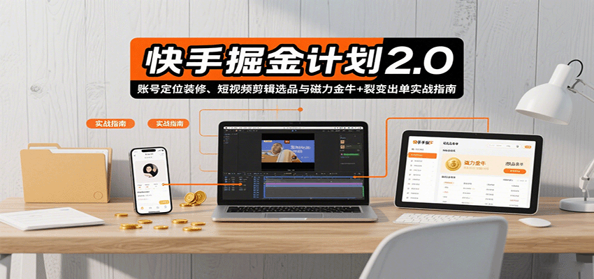 快手掘金计划2.0，账号定位装修、短视频剪辑选品与磁力金牛+裂变出单实战指南-吾藏分享