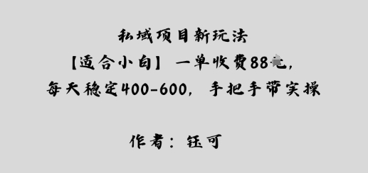 私域项目新玩法【适合小白】一单收费88米，每天稳定几张，手把手带实操-吾藏分享
