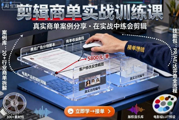 剪辑商单实战训练课，真实商单案例分享，在实战中练会剪辑-吾藏分享