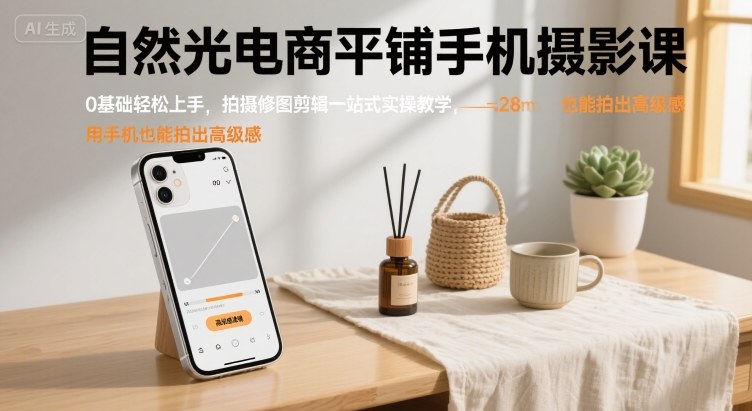 自然光电商平铺手机摄影课，0基础轻松上手，拍摄修图剪辑一站式实操教学，用手机也能拍出高级感-吾藏分享