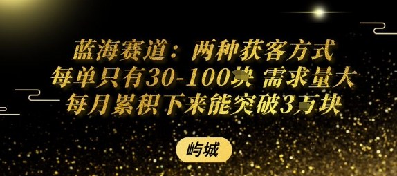蓝海赛道：两种获客方式每单只有30-100米 需求量大每月累积下来能突破3W-吾藏分享