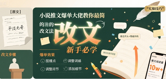小说推文爆单大佬教你最简单的改文方法实操课，新手必学-吾藏分享