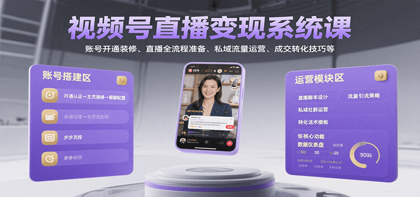 视频号直播变现系统课，账号开通装修、直播全流程准备、私域流量运营、成交转化技巧等-吾藏分享