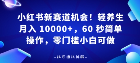 小红书新赛道机会，轻养生月入 1w，60 秒简单操作，带货接广都可以，零门槛小白可做-吾藏分享