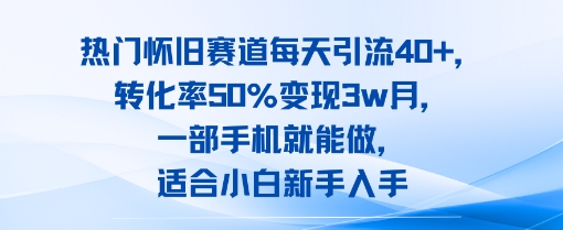 热门怀旧赛道每天引流40+，转化率50%月变现3w，一部手机就能做，适合小白新手入手-吾藏分享