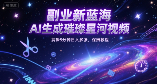 副业新蓝海，AI生成璀璨星河视频，剪辑5分钟日入多张，保姆教程-吾藏分享