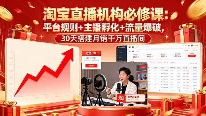 （16087期）淘宝直播机构必修课：平台规则/主播孵化/流量爆破,30天搭建月销千万直播间-吾藏分享
