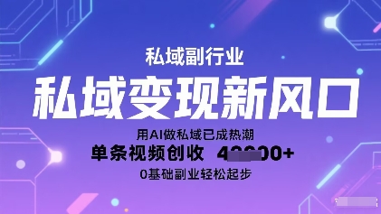 私域变现新风口：用AI做私域已成热潮，单条视频创收1k+，0基础副业轻松起步-吾藏分享