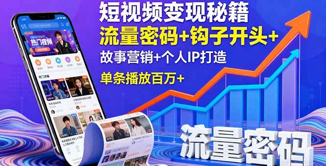 （16079期）短视频变现秘籍，流量密码+钩子开头+故事营销+个人IP打造，单条播放百万+-吾藏分享