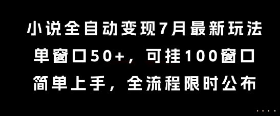 小说全自动变现7月玩法，单窗口50+，可挂100窗口，简单上手，全流程限时公布【揭秘】-吾藏分享