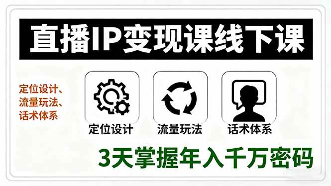 （16065期）直播IP变现课线下课，定位设计、流量玩法、话术体系，3天掌握年入千万密码-吾藏分享