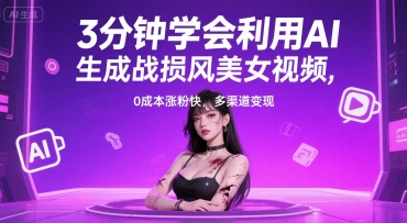 3分钟学会利用AI生成战损风美女视频， 0成本涨粉快，多渠道变现-吾藏分享