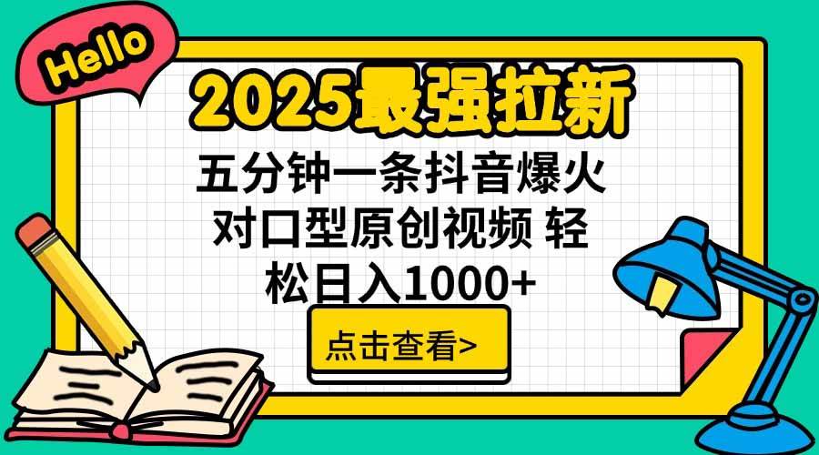 图片[1]-（15736期）2025最强拉新，单用户下载5块佣金，5分钟一条抖音爆火原创对口型视频，…-立刻分享网创平台