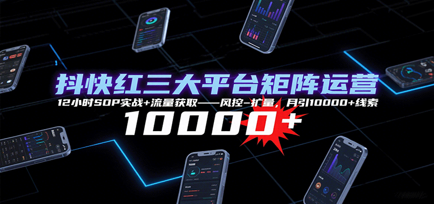 抖快红三大平台矩阵运营，12小时SOP实战+流量获取-风控-扩量，月引10000+线索-吾藏分享