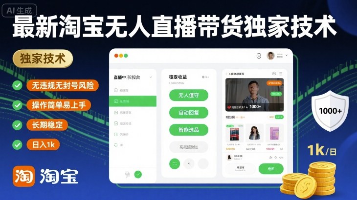 最新淘宝无人直播带货独家技术，无违规无封号风险，操作简单易上手，长期稳定日入1k【揭秘】-吾藏分享