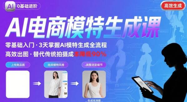 AI模特进阶课程，0基础高效生成逼真电商模特图-吾藏分享
