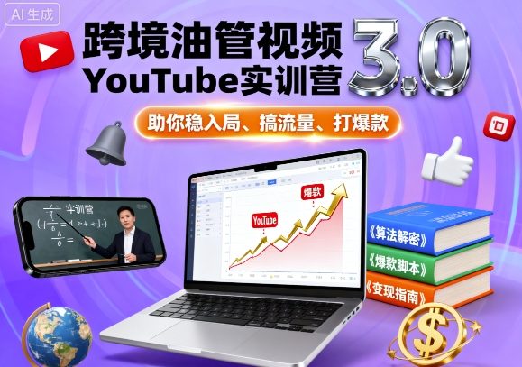跨境油管视频YouTube实训营3.0，助你稳入局、搞流量、打爆款-吾藏分享