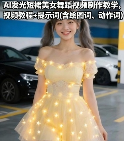 AI发光短裙美女舞蹈视频制作教学，视频教程+提示词(含绘图词、动作词)-吾藏分享