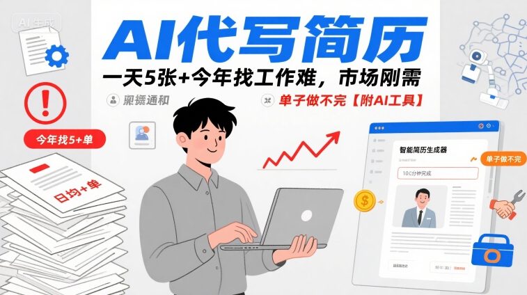 AI代写简历，一天5张+今年找工作难，市场刚需，单子做不完【附AI工具】-吾藏分享