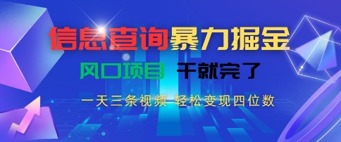 信息查询暴力掘金，一天三条视频，轻松变现四位数，风口项目干就完了【揭秘】-吾藏分享