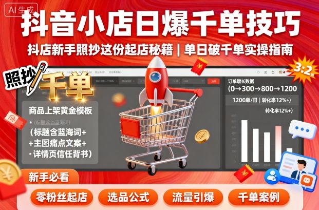 抖音小店日爆千单技巧，抖店新手照抄这份起店秘籍，单日破千单-吾藏分享
