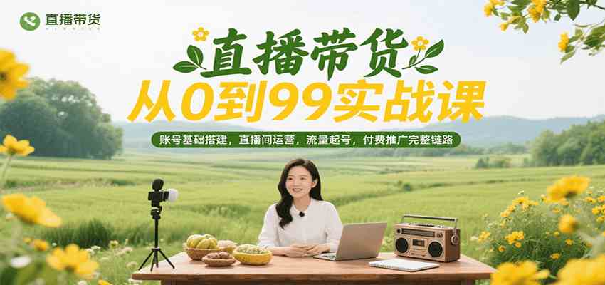 直播带货从0到99实战课，账号基础搭建，直播间运营，流量起号，付费推广完整链路-吾藏分享