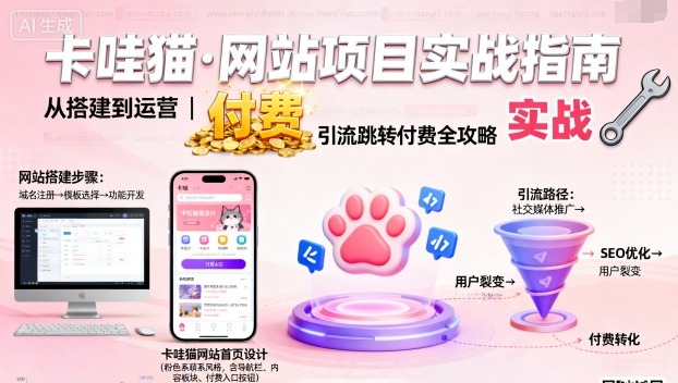 卡哇猫·网站项目，网站搭建与运营以及引流跳转付费-吾藏分享